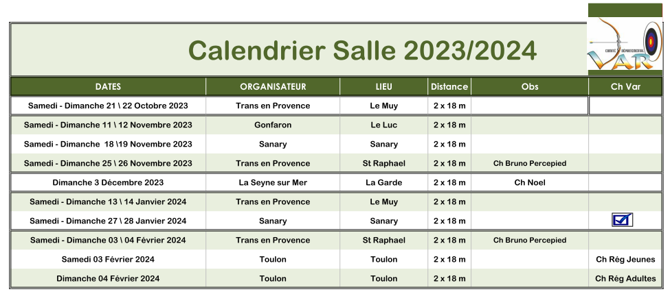 Calendrier 2023 2024 Salle