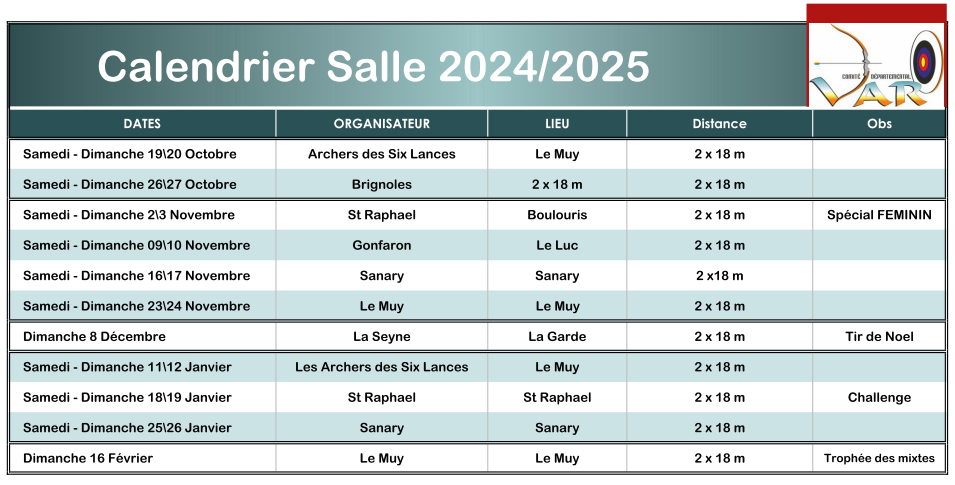 Calendrier salle 2024 2025